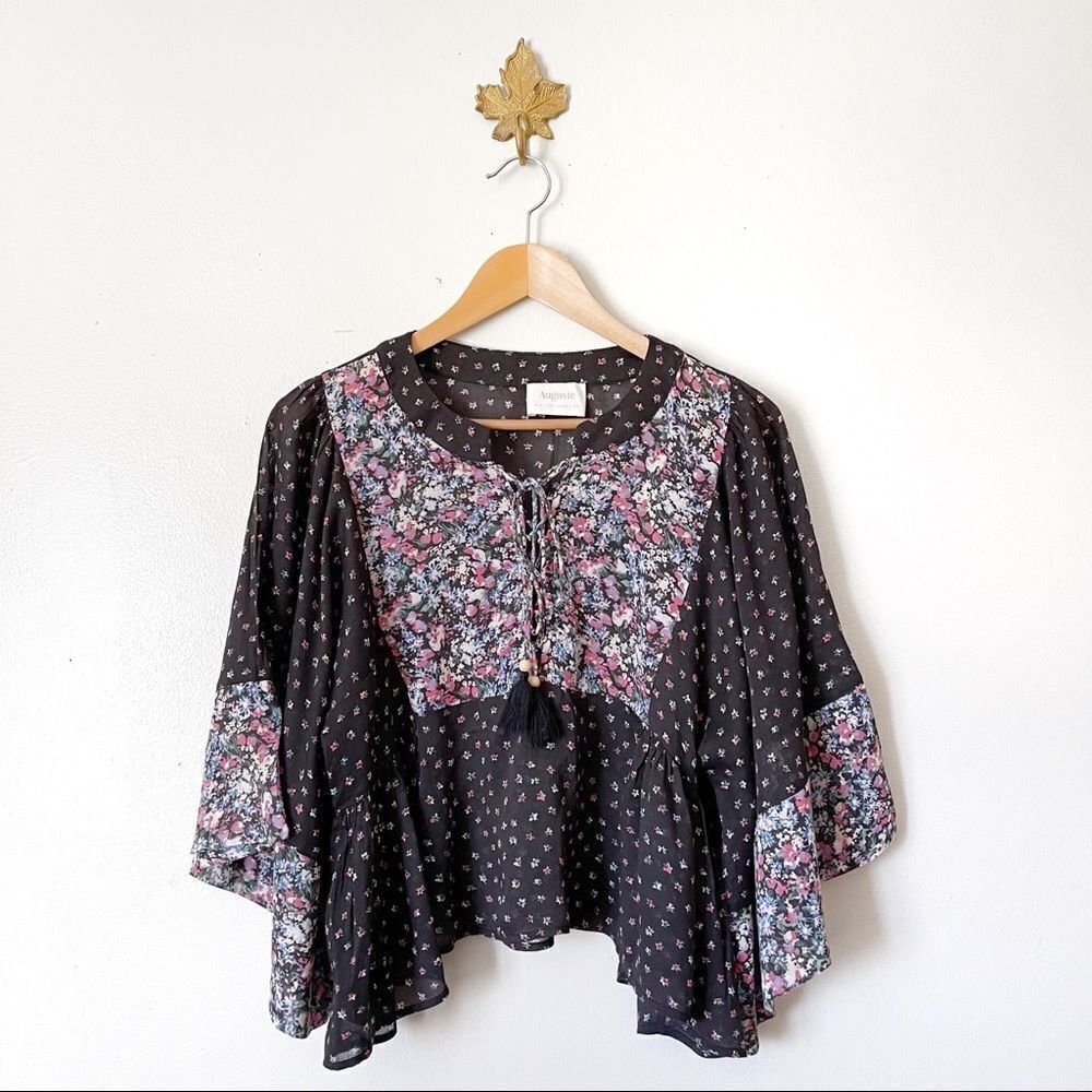 Fairycore AUGUSTE The Label Floral Peasant Top Bell sleeves boho top Size 2
